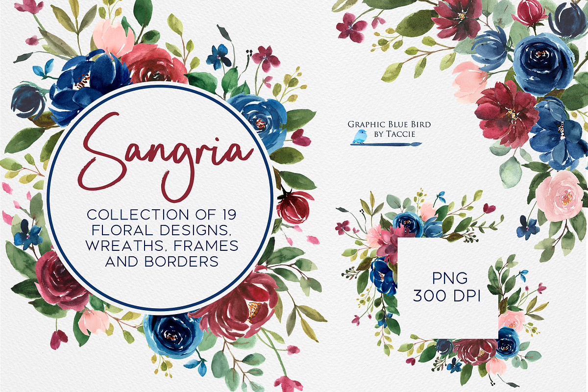 Burgundy, Navy Blue & Blush Flowers, an Illustration by Graphic Blue Bird (Photo 1 of 6)