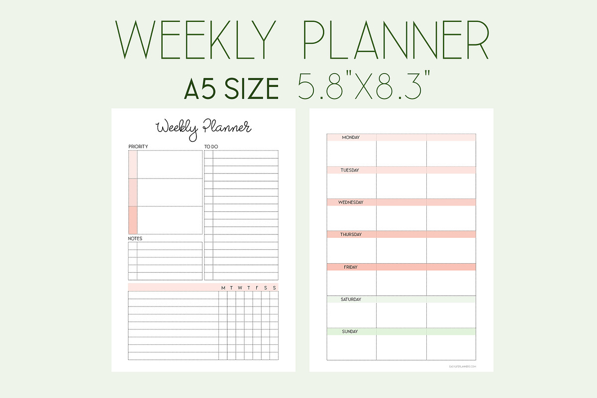Weekly Planner A5 Inserts, a Stationery Template by EasyLifePlanners (Photo 5 of 5)
