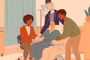 Family supporting cancer patient in clinic, a Photo by DanFLCreativo