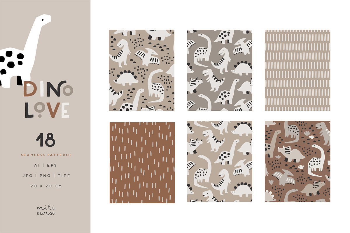 Dino Love Kids Pattern Collection, a Pattern Graphic by Point and Poem (Photo 3 of 7)