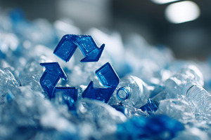 Blue recycling symbol stands out, an Industrial Photo by MistyDay