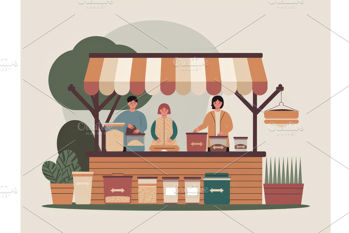 Illustration of a vibrant market, an Illustration by tilialucida