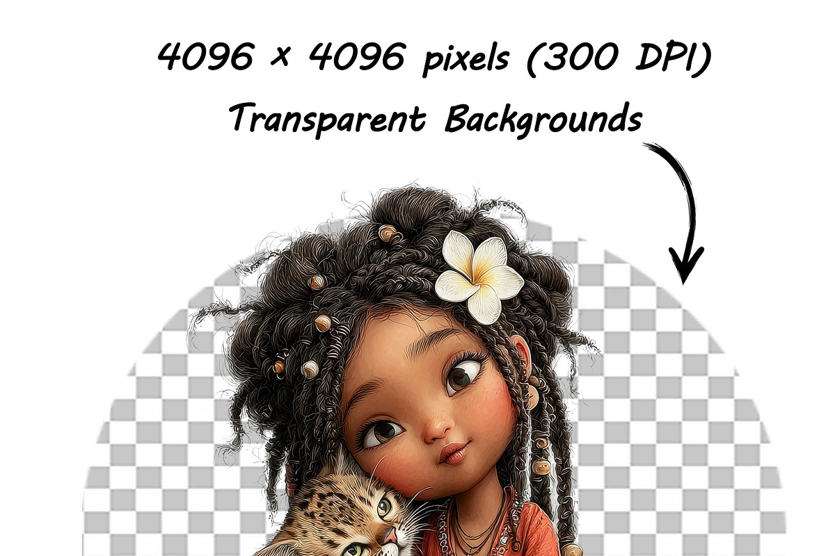 Whimsical Girl and Cat Clipart Set, a Person Illustration by one-touch (Photo 7 of 18)