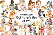 Girl & Best Friends Dog Clipart, an Illustration by CraftArtStudio (Thumbnail 1 of 6)