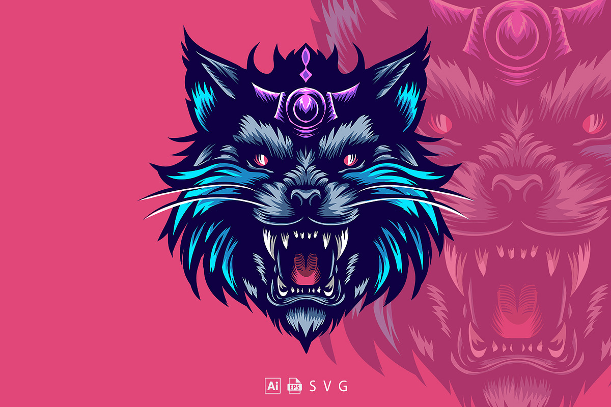 Wild cat vector wearing crown, an Animal Illustration by Stock Shape