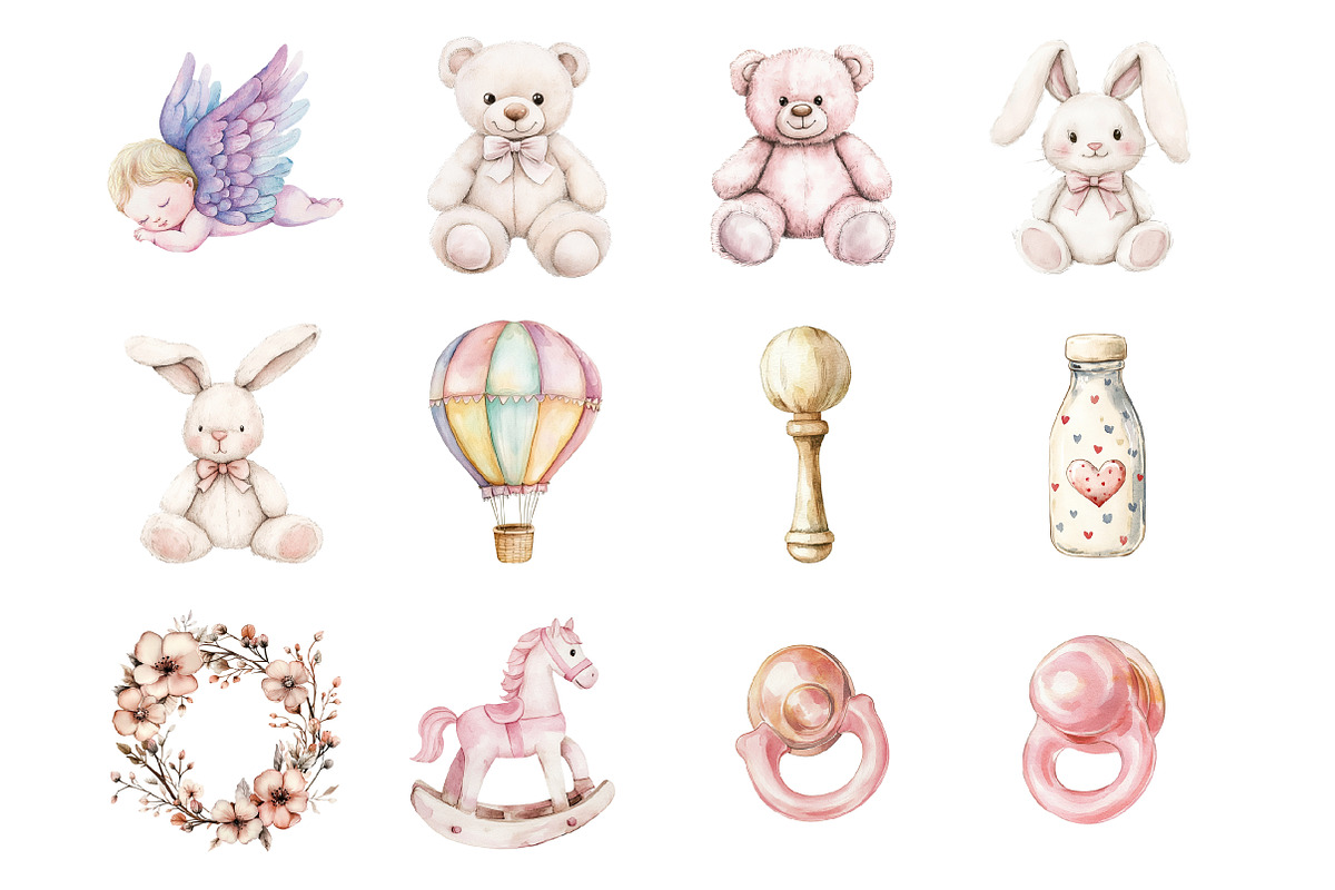 Blush Pink Ivory Baby Nursery Clipar, an Illustration by Design Market (Photo 2 of 3)