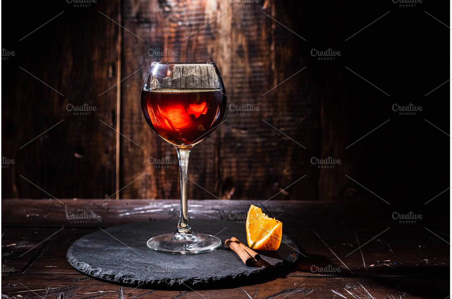 Glass of wine on a slate tray. Glass, a Food & Drink Photo by Stockphoto by vzwer
