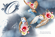 Watercolor Owl Beauty Clipart Set, an Animal Illustration by ArtCreationsDesign (Thumbnail 7 of 11)