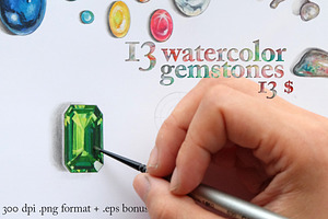 13 Gemstones, watercolor cutout .png