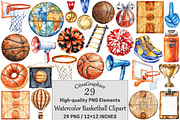 Watercolor Basketball Clipart, a Seasonal Illustration by CitraGraphics (Thumbnail 1 of 4)
