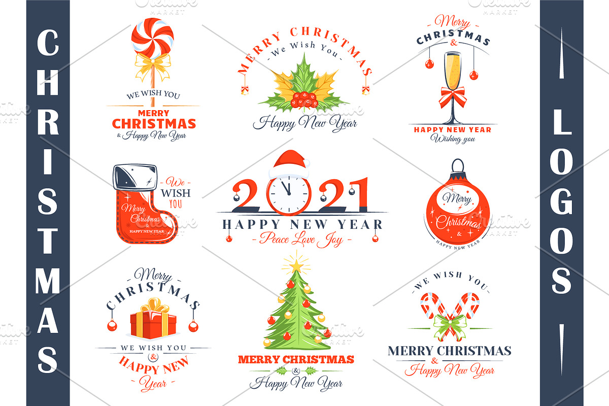 9 Christmas Flat Logos Templates, a Branding & Logo Template by Art Design (Photo 1 of 7)