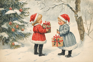 Kids share gifts in the snow, a Photo by Beautiful things