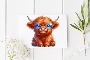 Watercolor Cute Highland Cow PNG