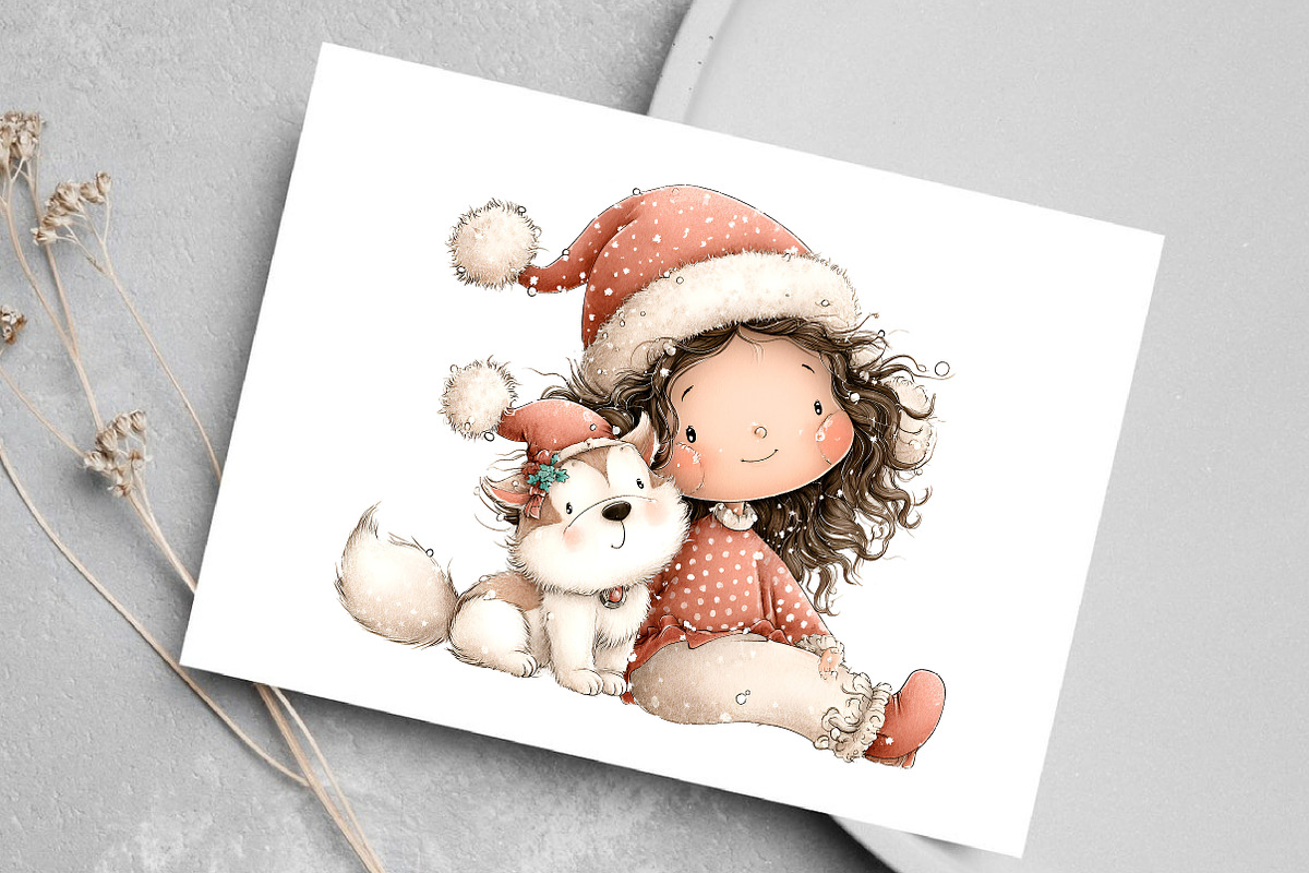 Whimsical Girl and Dog Clipart, an Illustration by Canvas Craft (Photo 6 of 7)