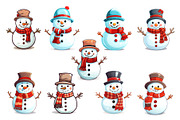 Cartoon Christmas Snowmans. PNG, an Animal Illustration by KENO Mascots (Thumbnail 4 of 8)