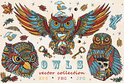 Owls old school tattoo, an Animal Illustration by intueri (Thumbnail 1 of 7)