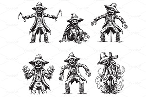Scarecrow characters in various pose, a Person Illustration by yod67