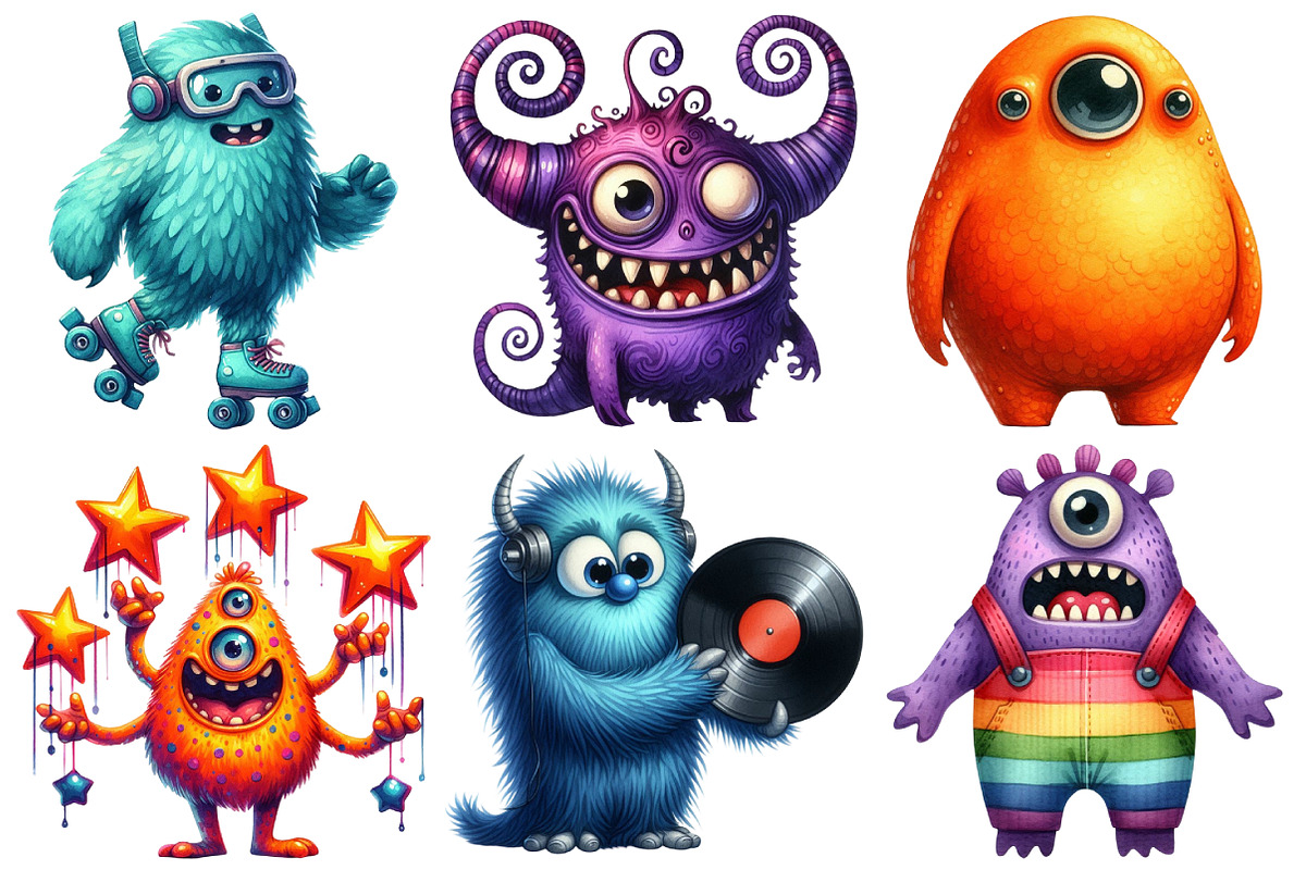 Retro Monster PNG Sublimation Bundle, an Illustration by Pixels.Craft (Photo 2 of 7)