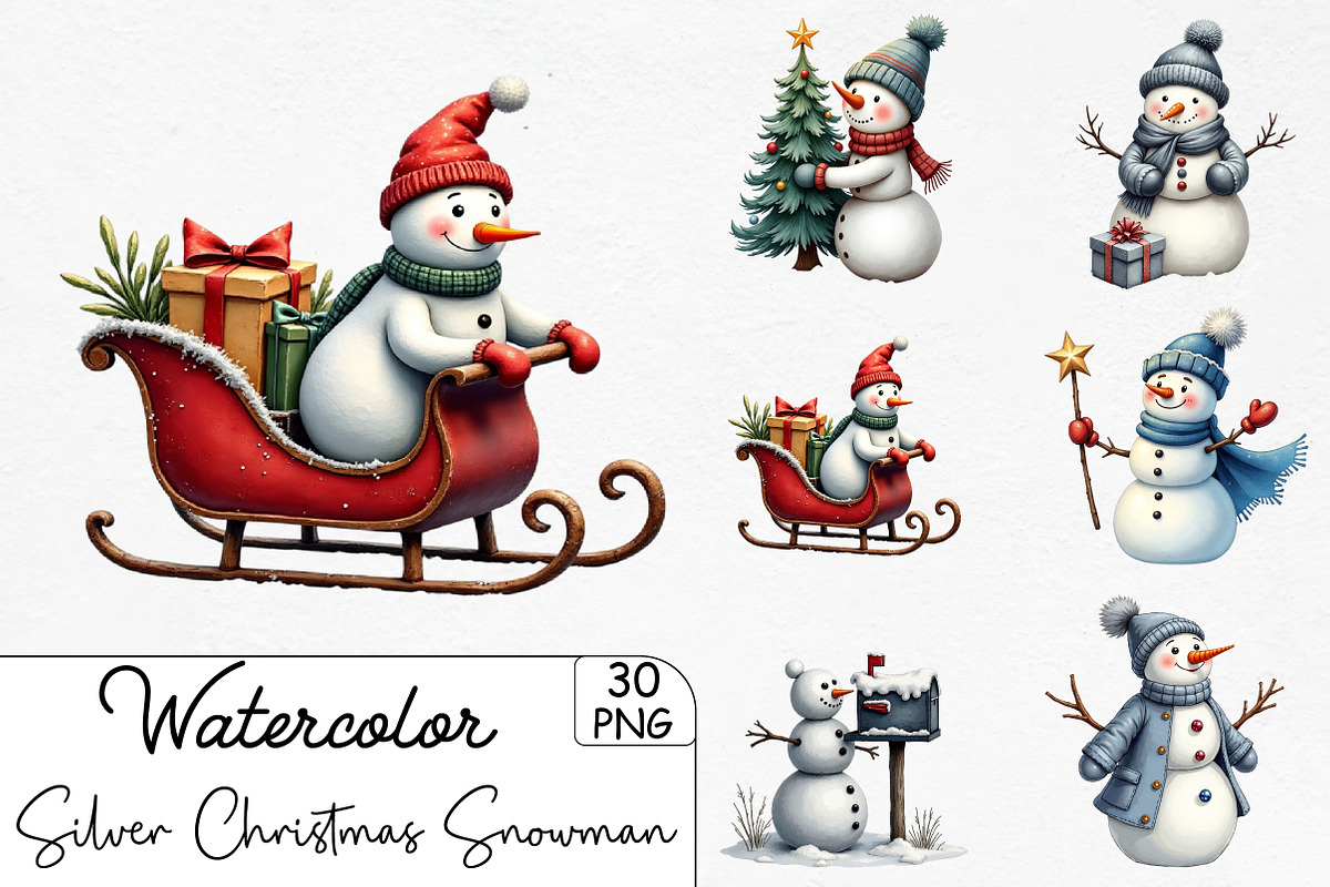 Silver Christmas Snowman Sublimation, an Illustration by CrexoraLab (Photo 1 of 5)