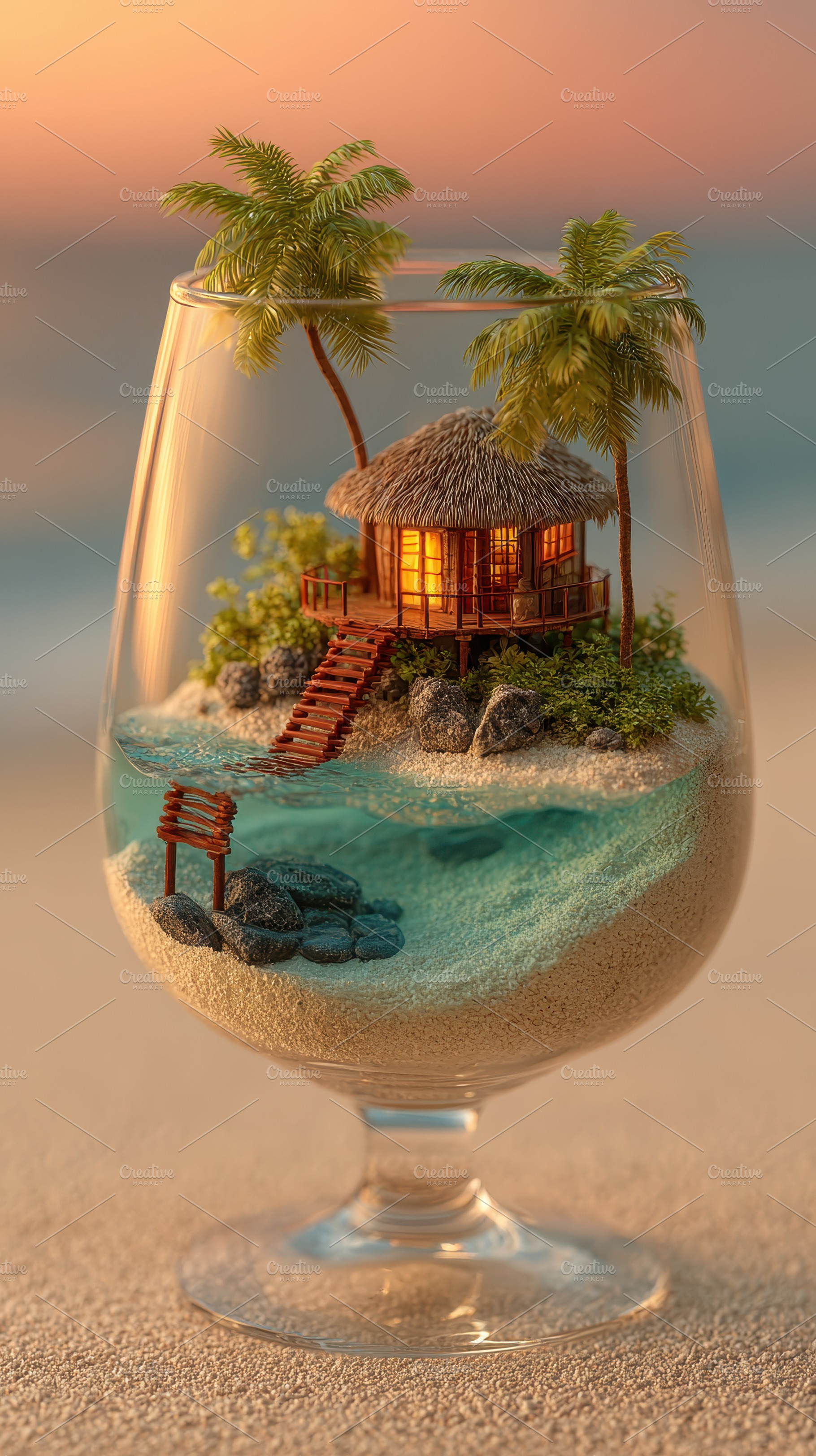 Tropical Beach House in Glass Miniat, a Photo by Pixeness Studio