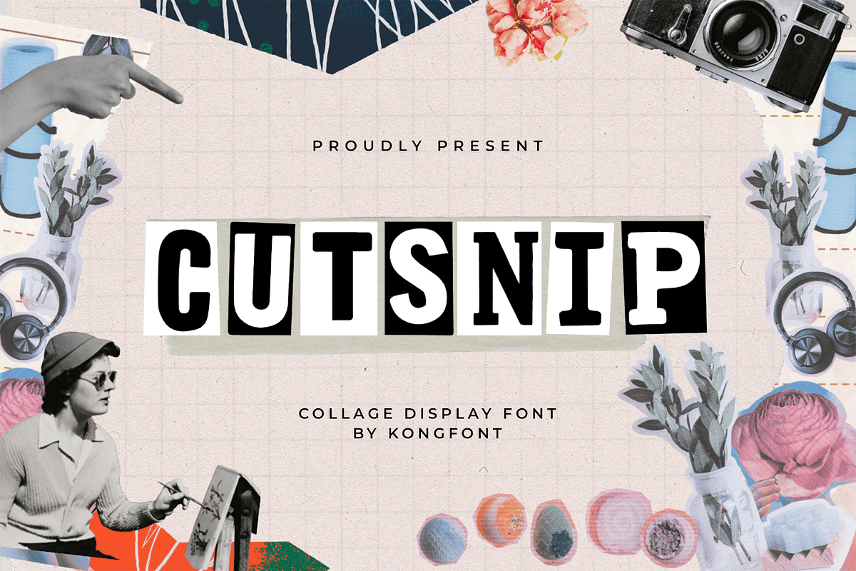 Cutsnip – Collage Display Font, a Sans Serif Font by overlaytemplates
