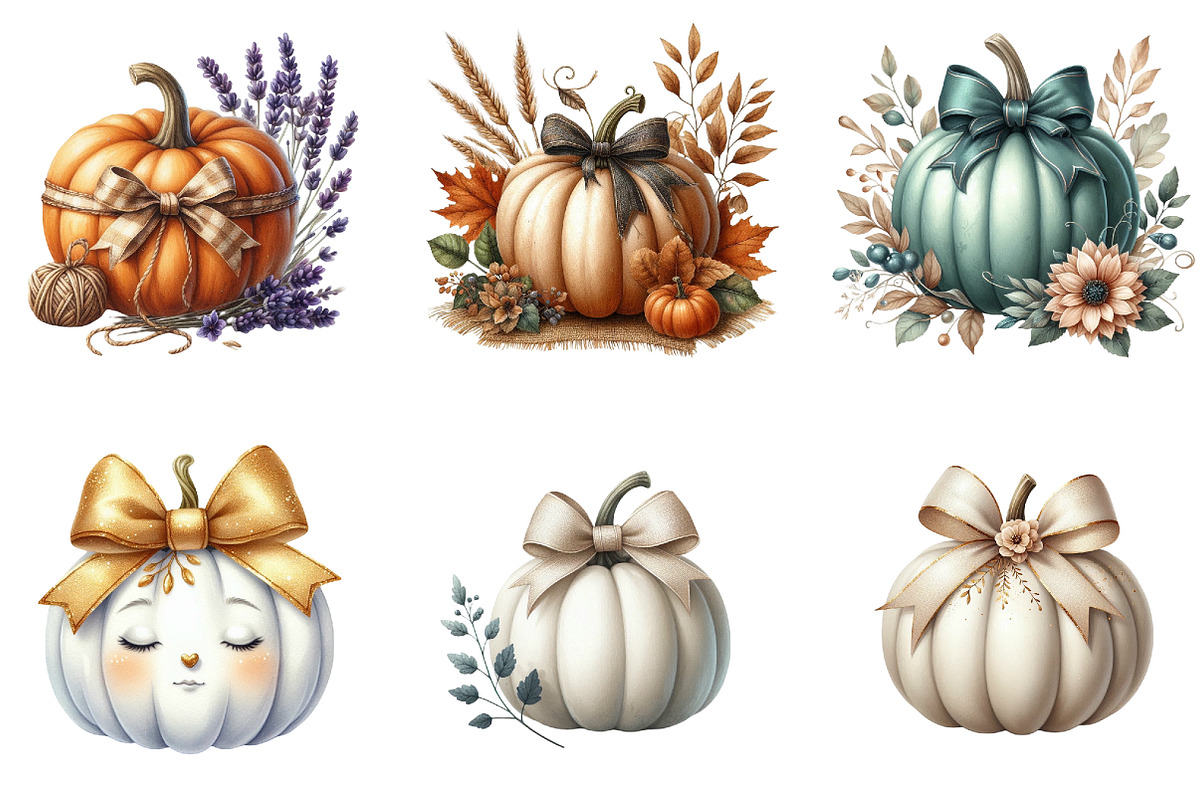 Autumn Pumpkin and Bow Clipart, an Illustration by DreamArtGraphic (Photo 2 of 7)