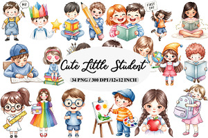 Cute Little Student Clipart, an Illustration by Daily.Designs