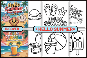 61 Hello Summer Coloring Pages, a Seasonal Illustration by Design Station