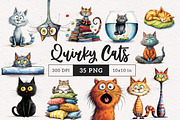 Quirky & Whimsical Cat Clipart Set, an Animal Illustration by PaintPixelCo (Thumbnail 1 of 10)