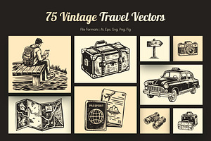 Vintage Travel Illustration Set, a Transportation Illustration by Prosymbols