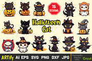 Spooky Halloween Cat Vector Clipart, a Seasonal Illustration by ARTify Illustrations (Thumbnail 1 of 10)