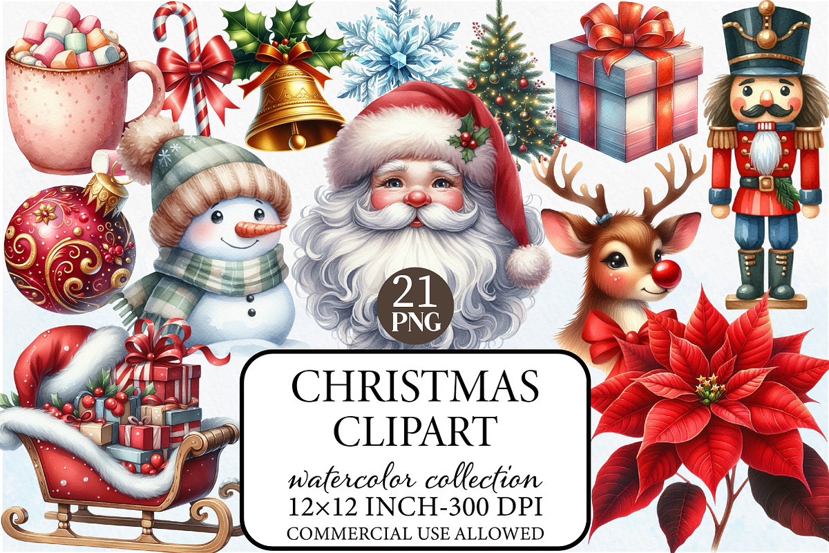 Watercolor Christmas Clipart,, an Illustration by Libby Wishes (Photo 1 of 7)