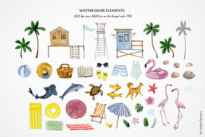 Watercolor Summer Beach Clipart