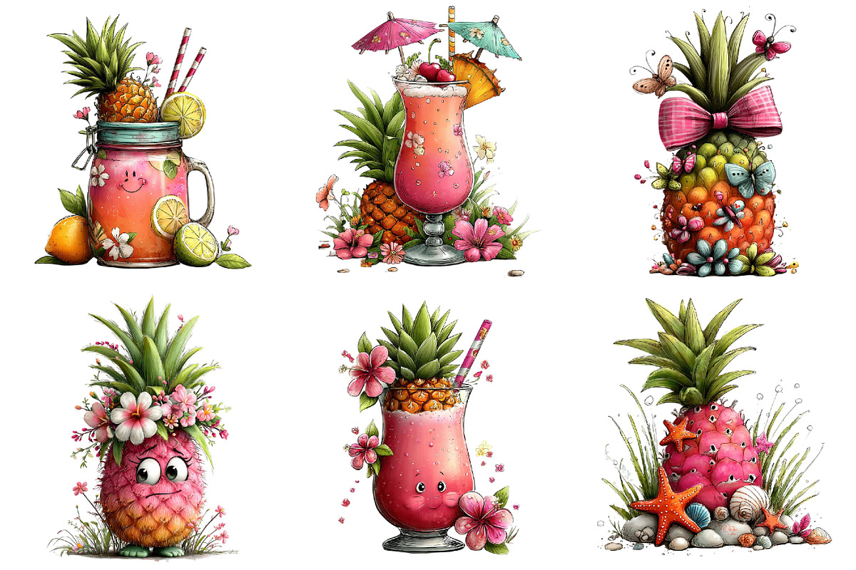 Summer Pineapple Clipart, an Illustration by Craft Nest (Photo 5 of 12)