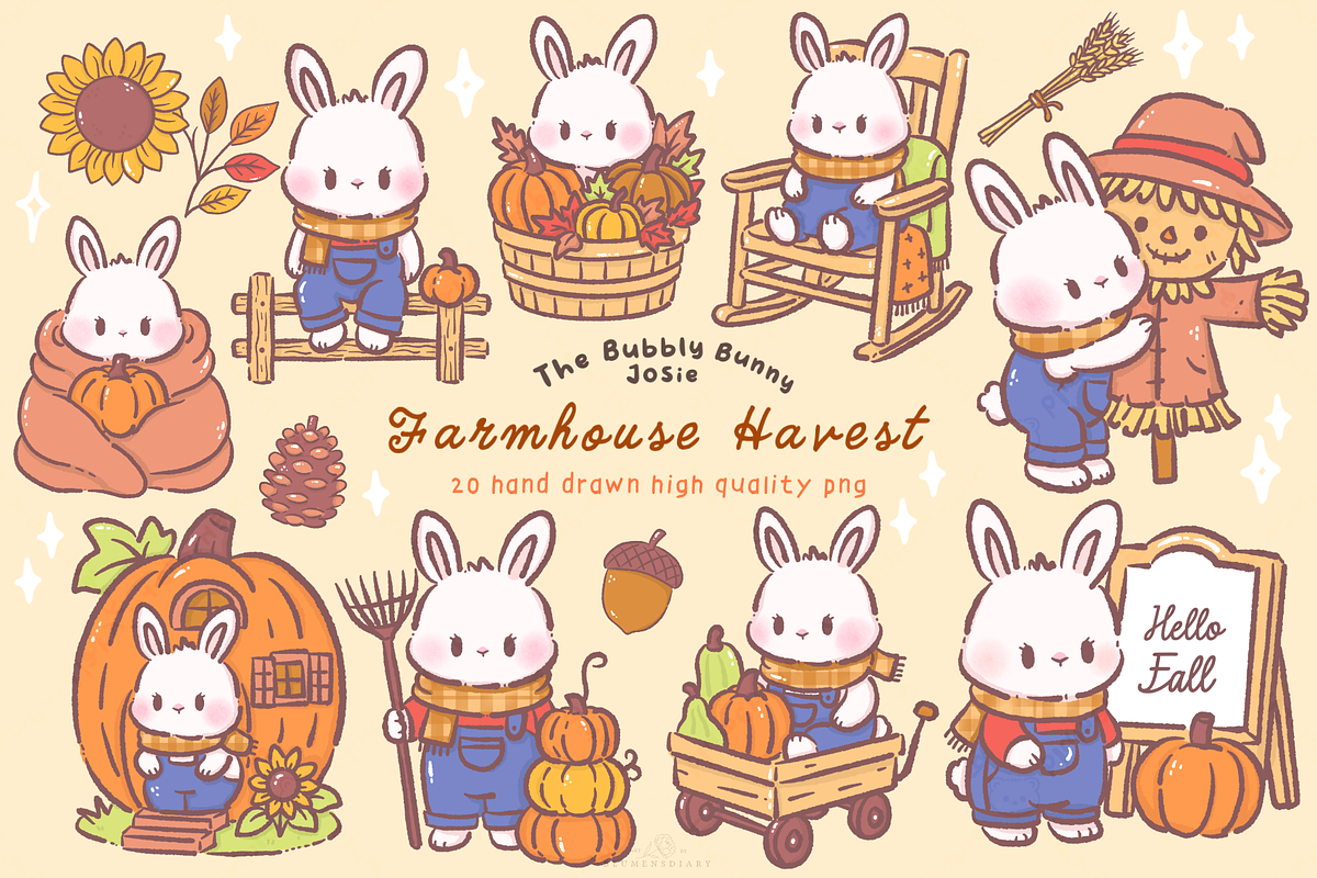 Kawaii Bunny Farmhouse Harvest clipa, an Animal Illustration by Blumensdiary (Photo 1 of 8)