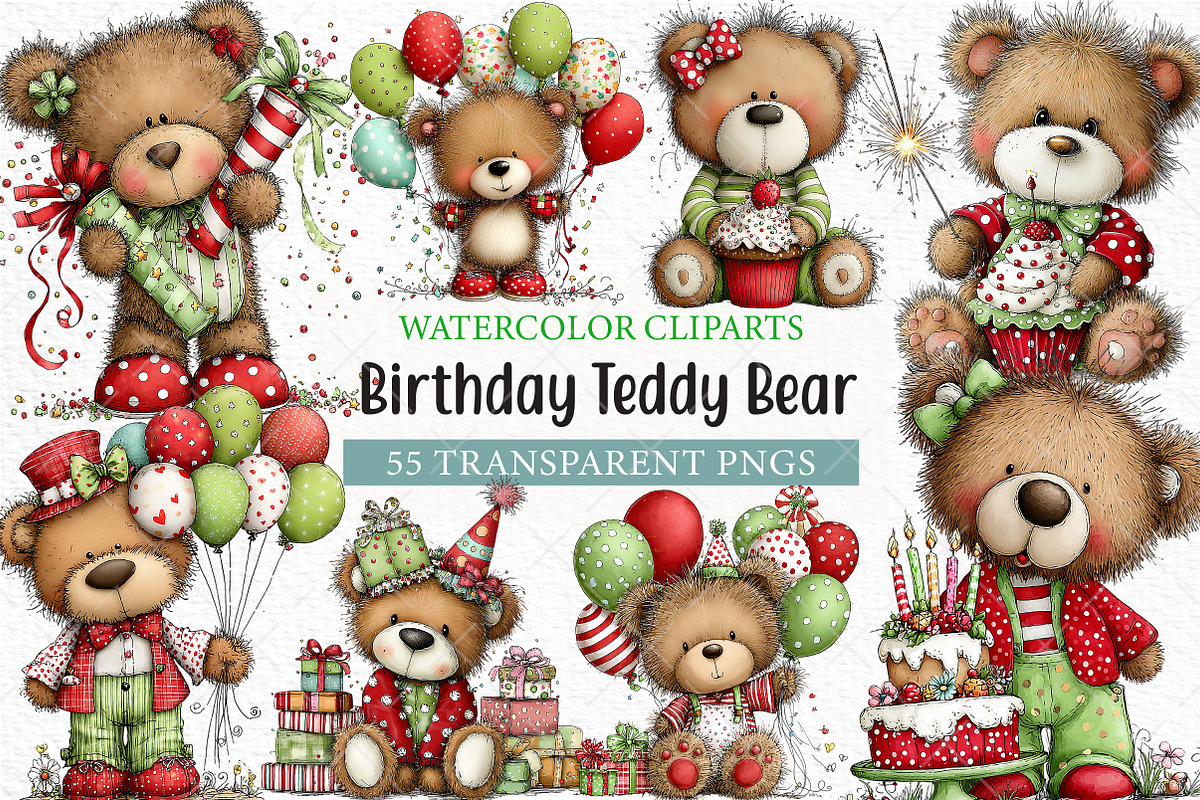 Whimsical Birthday Teddy Bear PNG, an Illustration by Craft Nest (Photo 1 of 11)