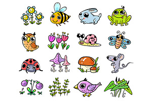 Cartoon Set Forest Woodland Animals