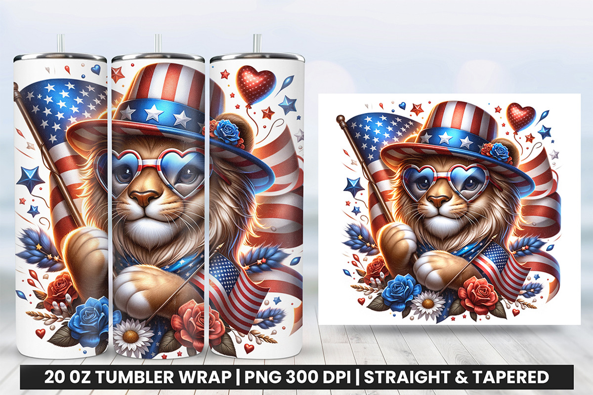 Lion 4th of July Tumbler Wrap Design, an Object Graphic by Creative Arslan (Photo 1 of 3)