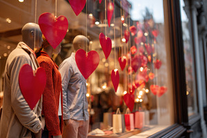 Romantic storefront display with heart decorations, a Holiday Photo by AlyaAnd