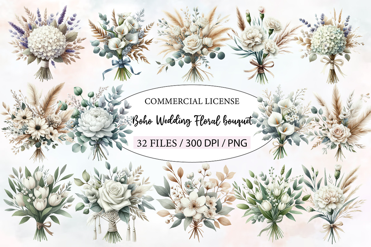 Watercolor White Boho Wedding Floral, an Illustration by Designworld (Photo 1 of 5)