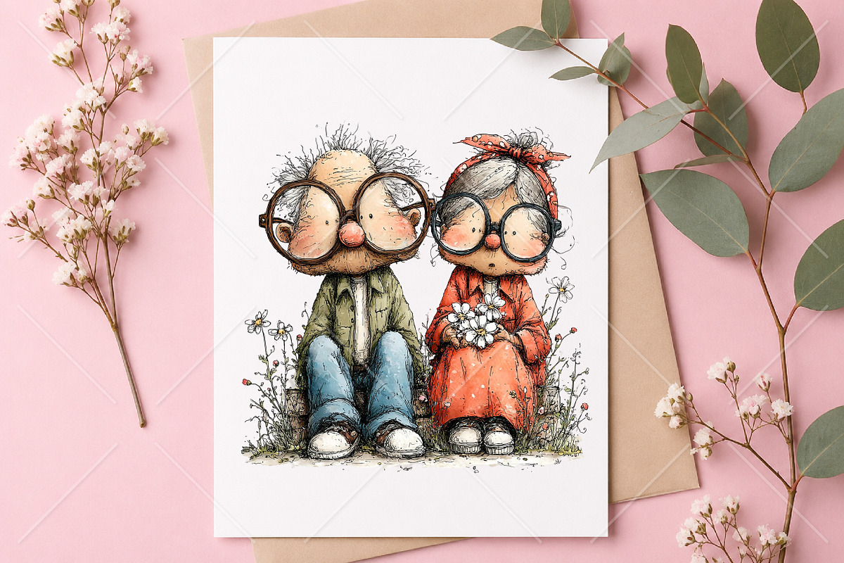 Whimsical Senior Couple Park Clipart, a Seasonal Illustration by Canvas Craft (Photo 10 of 10)