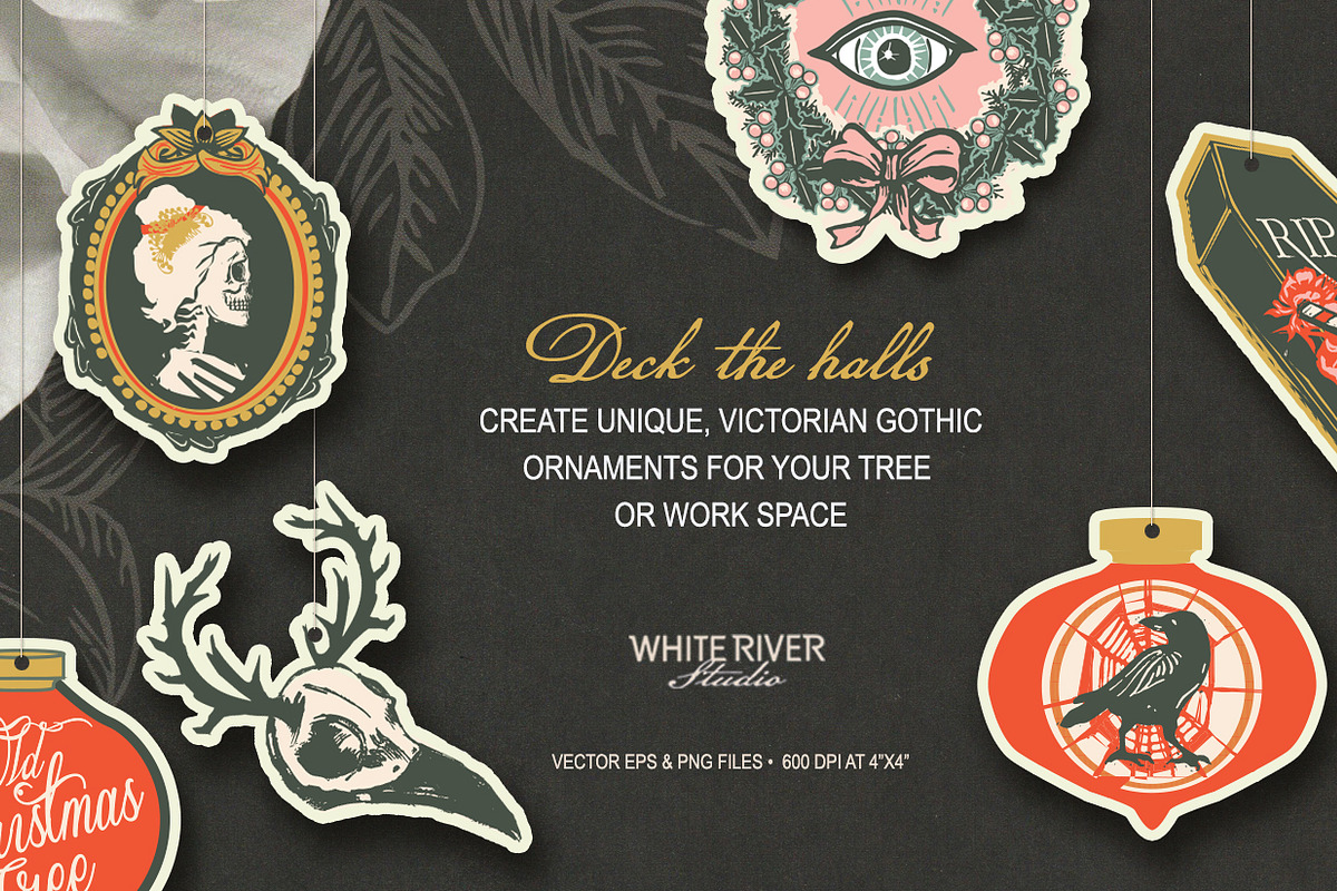 Victorian Goth Christmas Linocuts, a Decorative Illustration by WhiteRiverStudio (Photo 8 of 10)