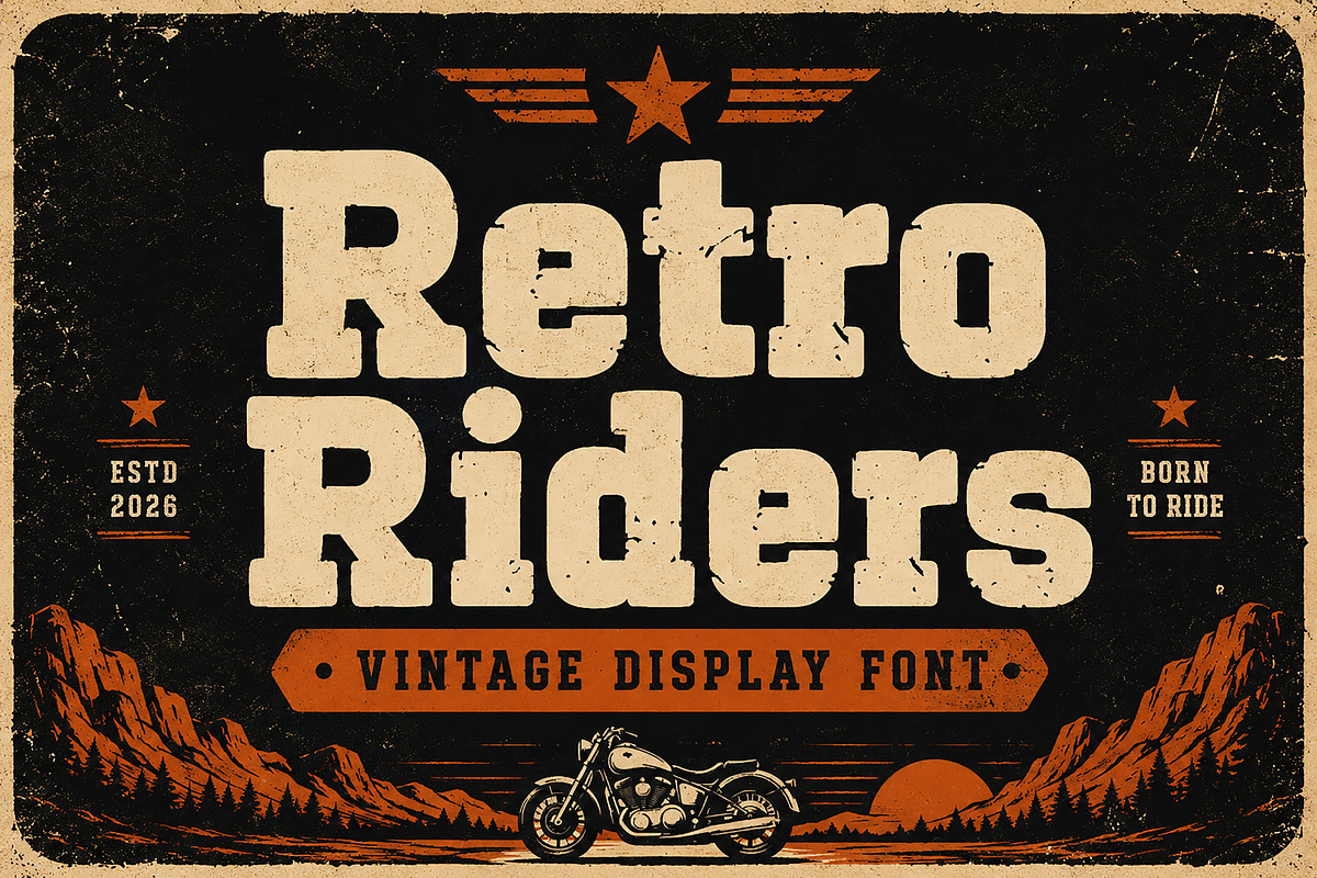 Retro Riders, a Slab Serif Font by Wow Magic (Photo 1 of 6)