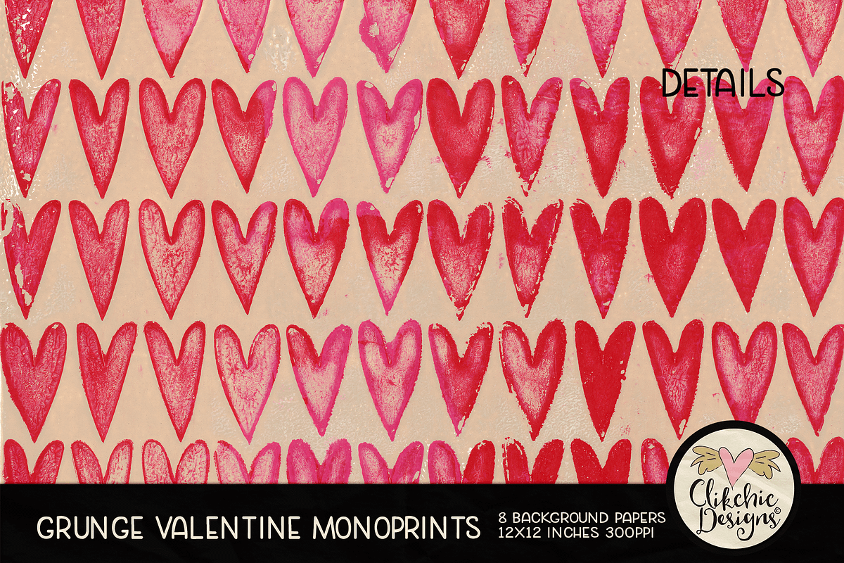 Grunge Valentine Monoprint Papers, a Texture Graphic by Clikchic Designs (Photo 4 of 5)