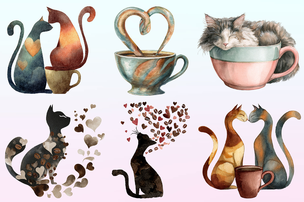 Cat Silhouette Love Coffee Clipart., a Graphic by CitraGraphics (Photo 3 of 4)