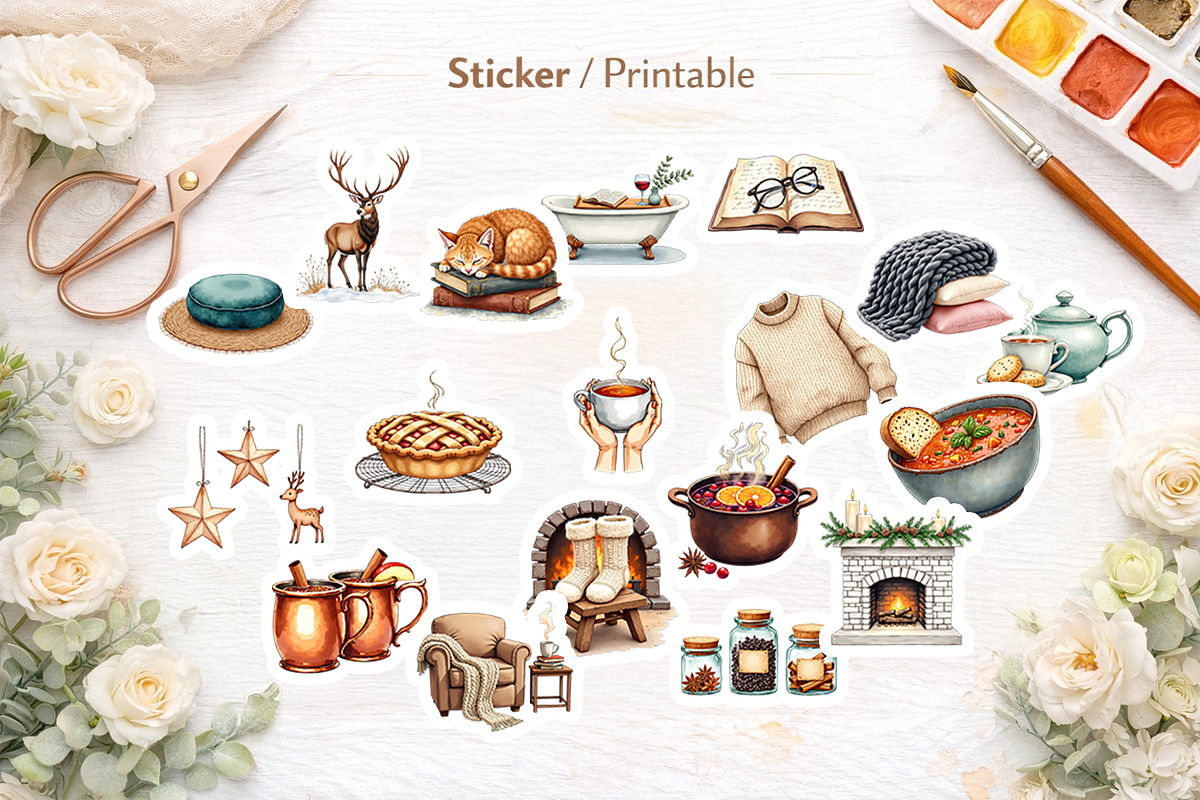Cozy Winter Hygge Watercolor Clipart, an Illustration by Artnoy (Photo 5 of 8)
