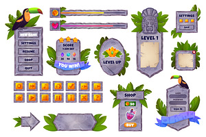 Jungle game interface. Stones rock, an Illustration by Stock-Smart-Start