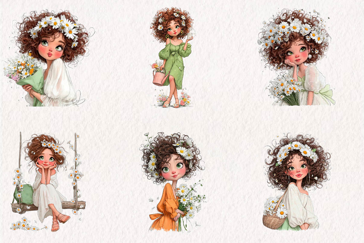 Whimsical Daisy Flower Girls, a Seasonal Illustration by CreationArt (Photo 4 of 7)