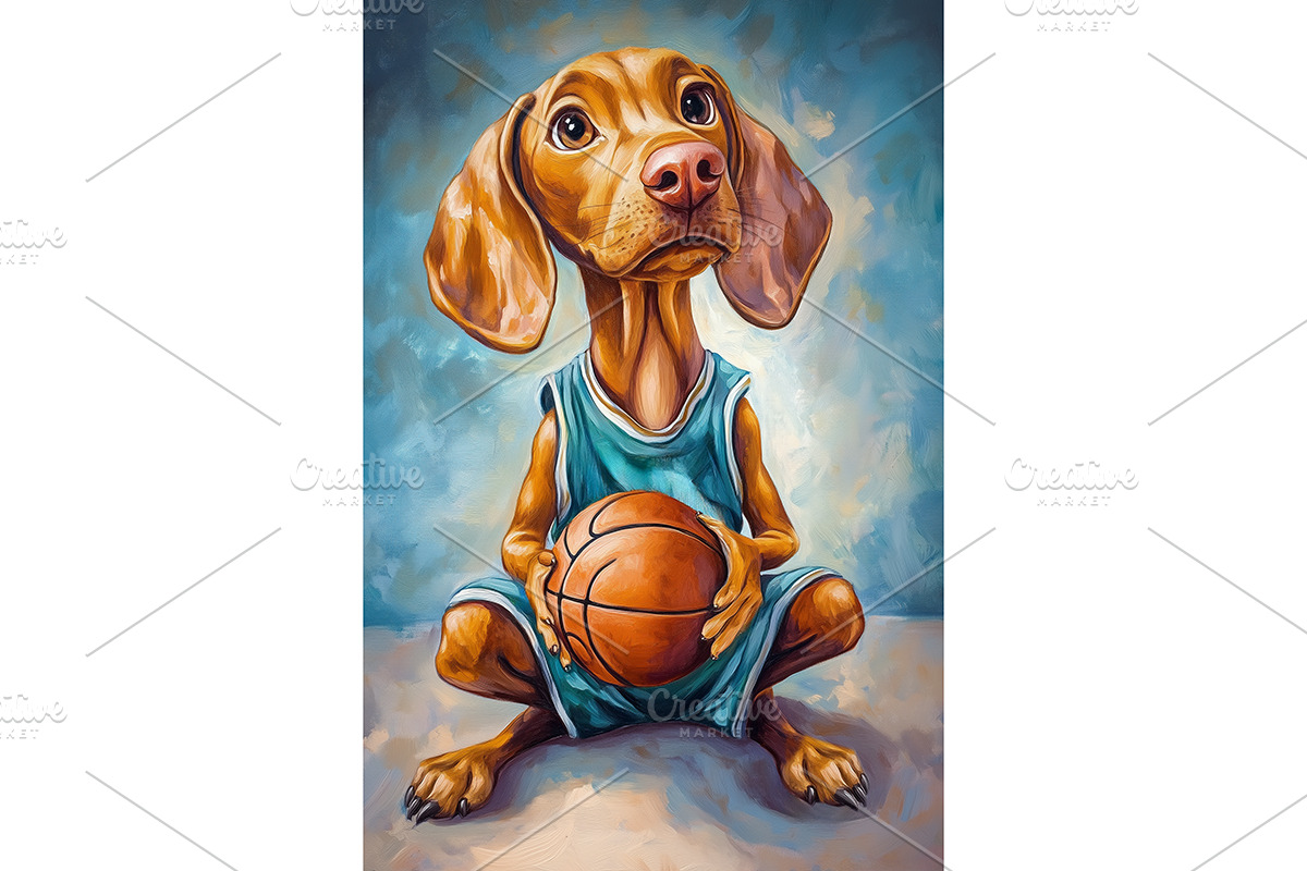 Basketball Vizsla Dog Lovers Art, an Animal Illustration by Art Paradise Studios