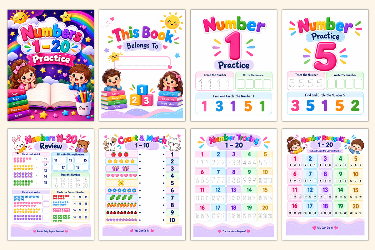 Numbers 1–20 Practice Workbook, a Stationery Template by Shumaya (Photo 2 of 5)